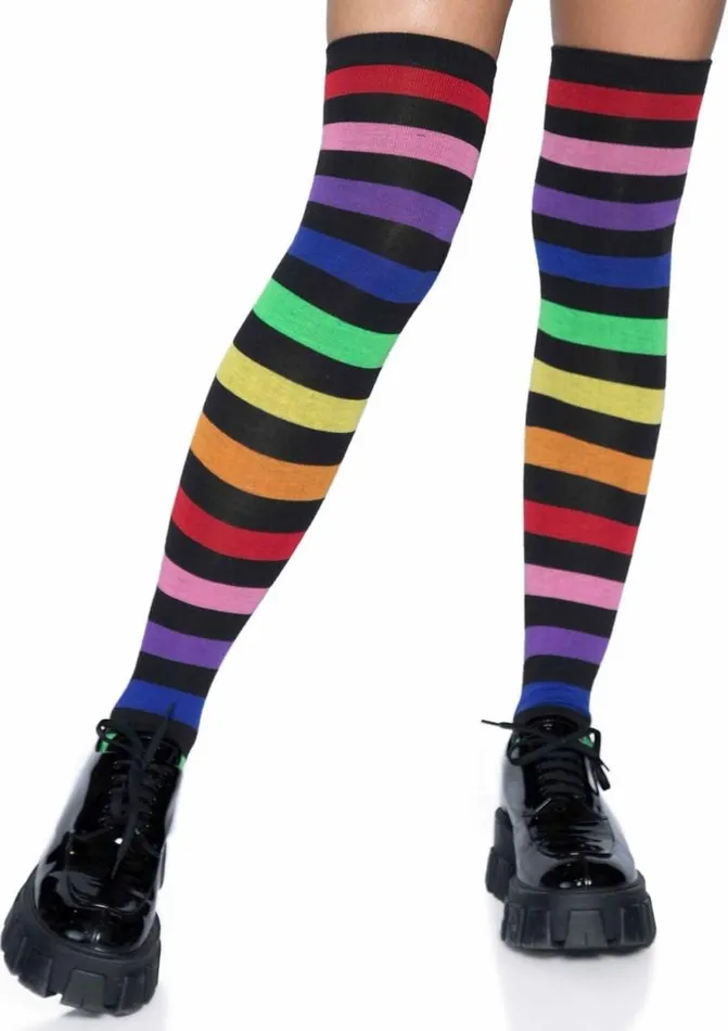 Acrylic Rainbow Stripe Thigh High Socks Leg Avenue Anal