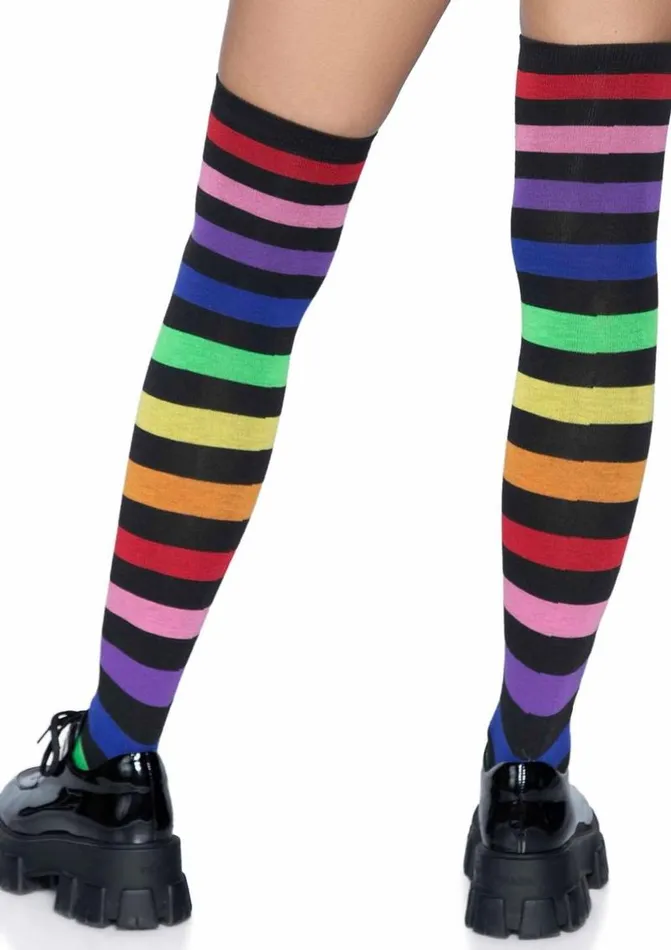 Acrylic Rainbow Stripe Thigh High Socks Leg Avenue Anal