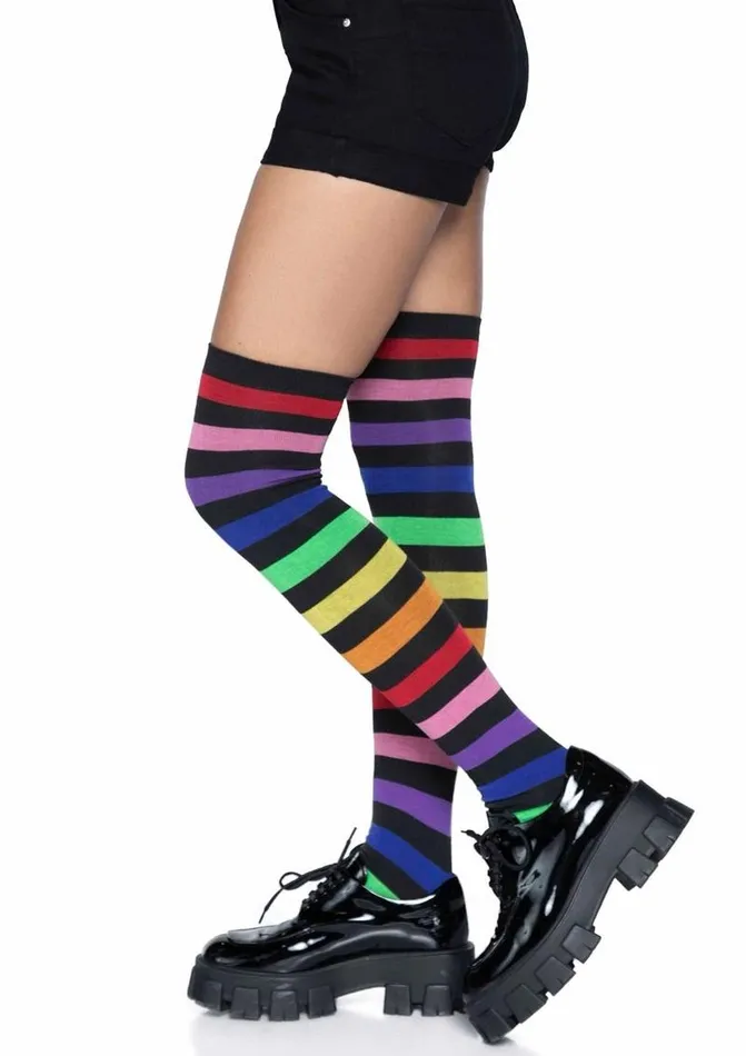 Acrylic Rainbow Stripe Thigh High Socks Leg Avenue Anal
