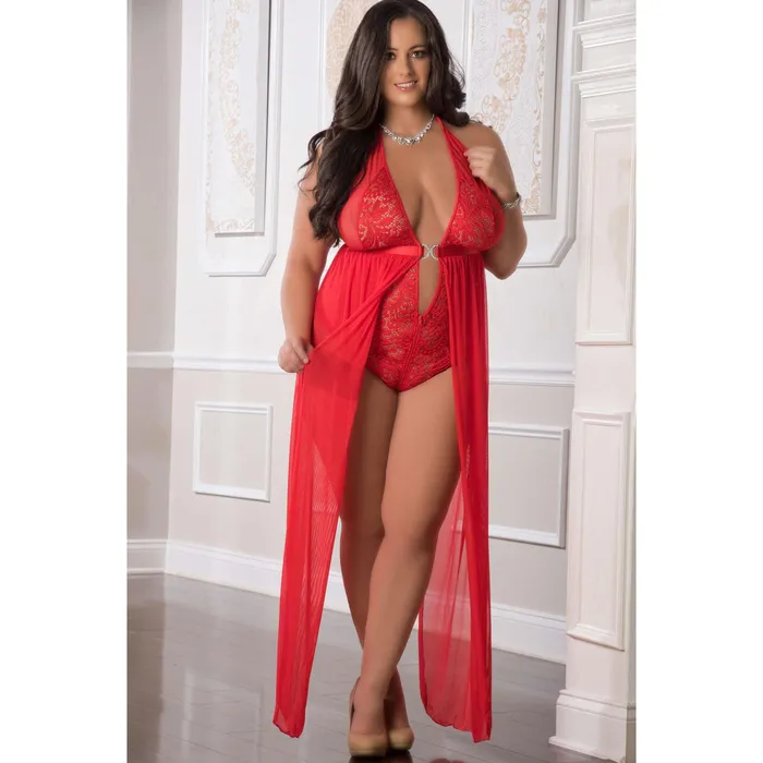 GWorld Vibrators 1 Pc Zipper Crotch Teddy Gown Red Queen Size