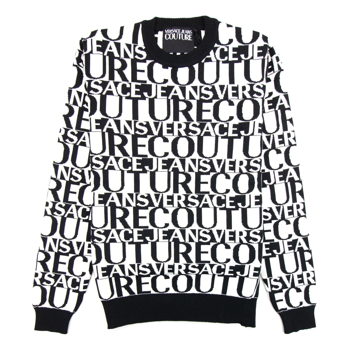 Versace Jeans Couture All Over Print Crew Neck Letter Jumper White/black
