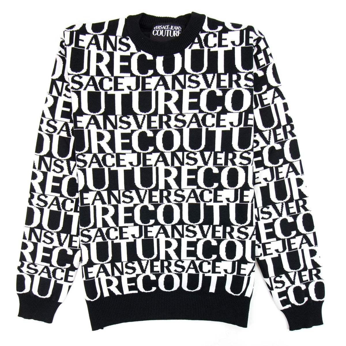Versace Jeans Couture Front Print Crew Neck Letter Jumper Black/white
