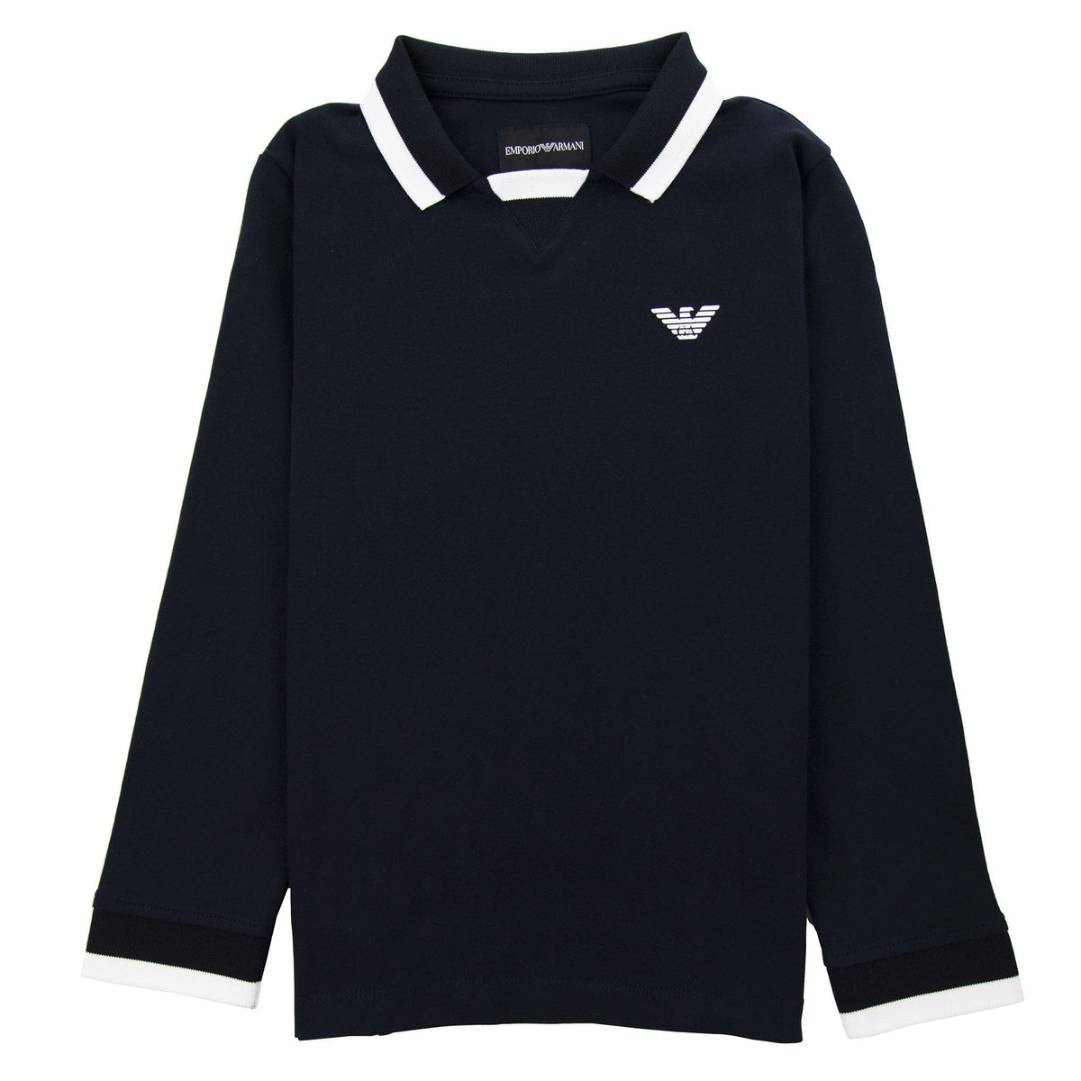 Emporio Armani Junior Eagle Patch Tipped Long Sleeve Polo Navy Blue 0922