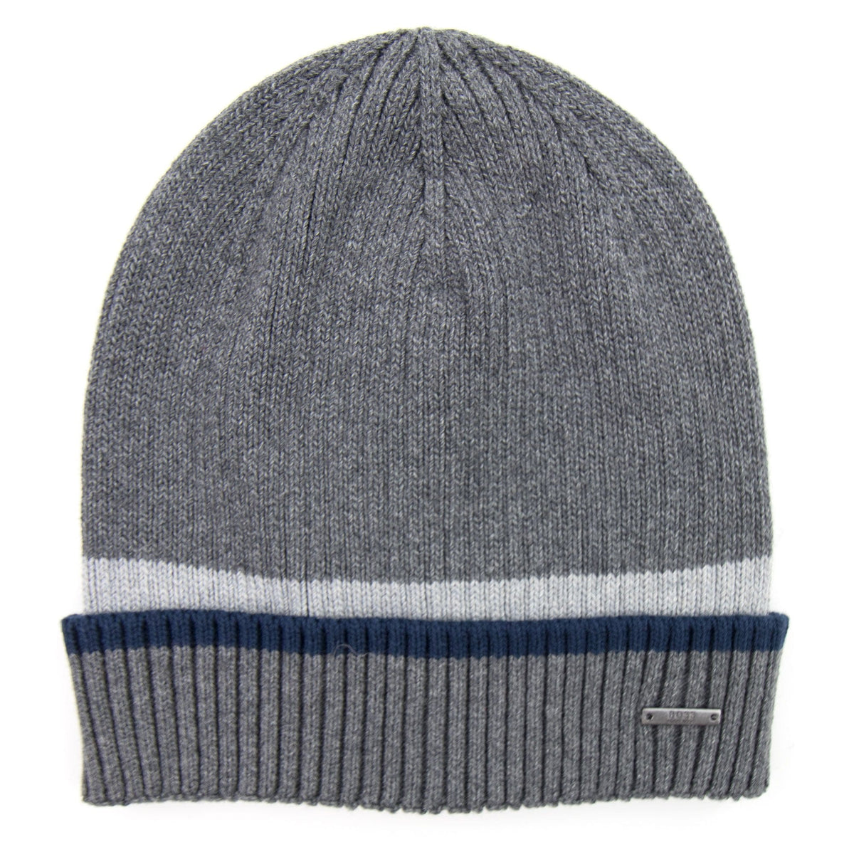 Hugo Boss Ribbed Striped Beanie Grey