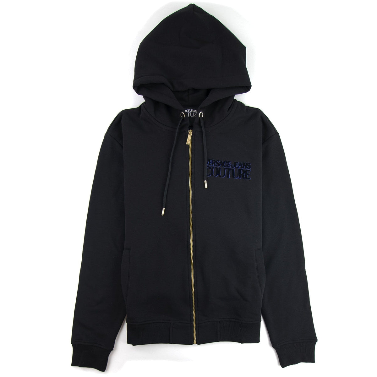 Versace Jeans Couture Flocked Logo Zip Up Hoodie Black