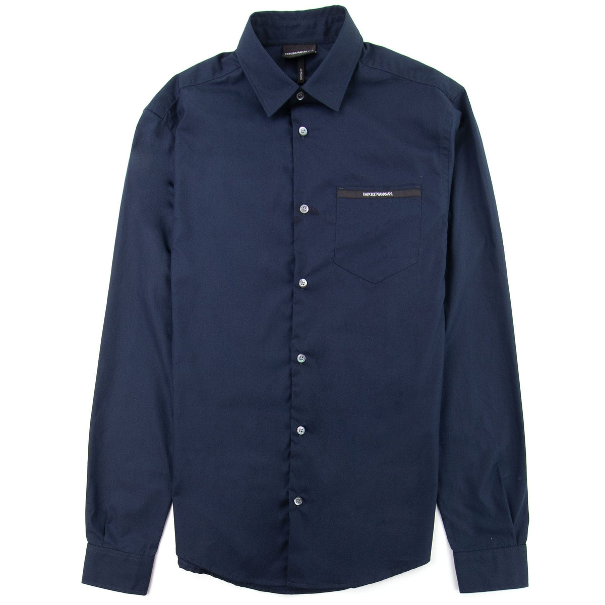 Emporio Armani Cotton Poplin Shirt With Logo Pocket Navy