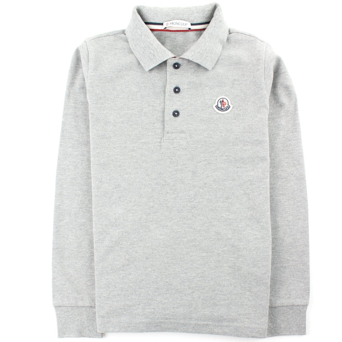 Moncler Junior Logo Collar Long Sleeve Polo Grey