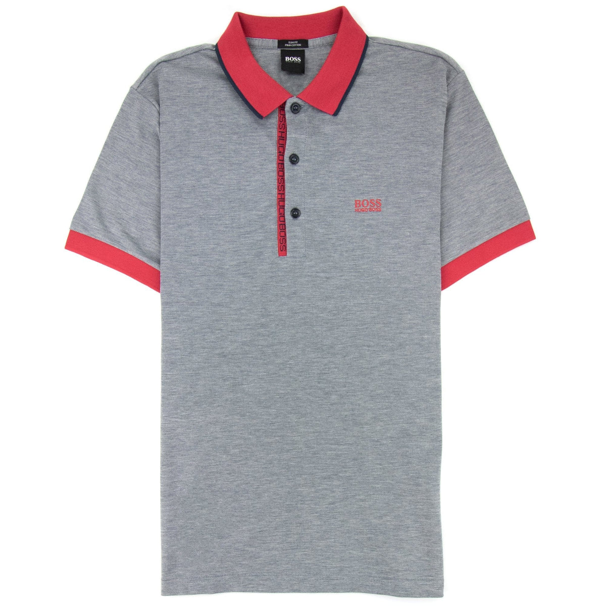 Hugo Boss Paule 4 Short Sleeve Polo Shirt Grey Marl/red