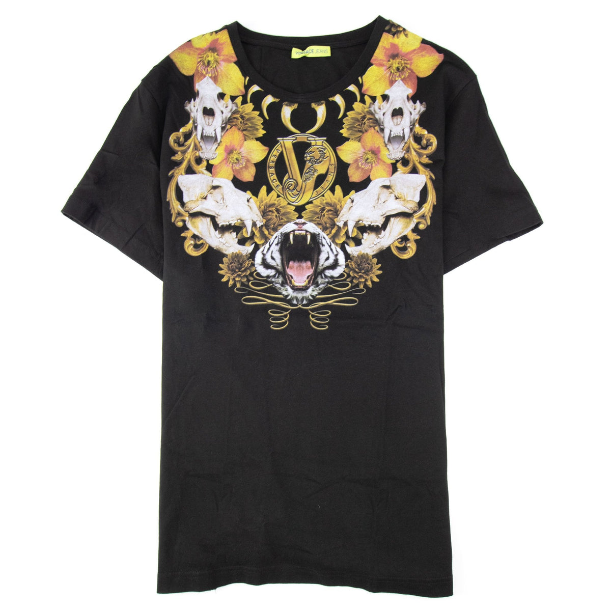 Versace Jeans Skull Printed Crew Neck T Shirt Black