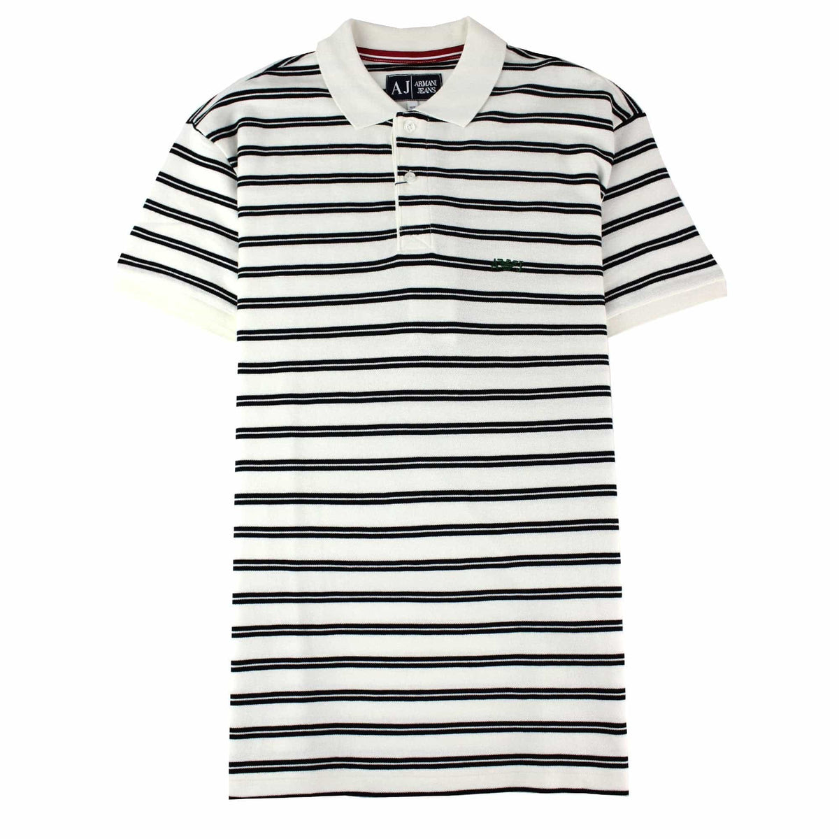 Armani Jeans Embroidered Logo Stripe Polo White