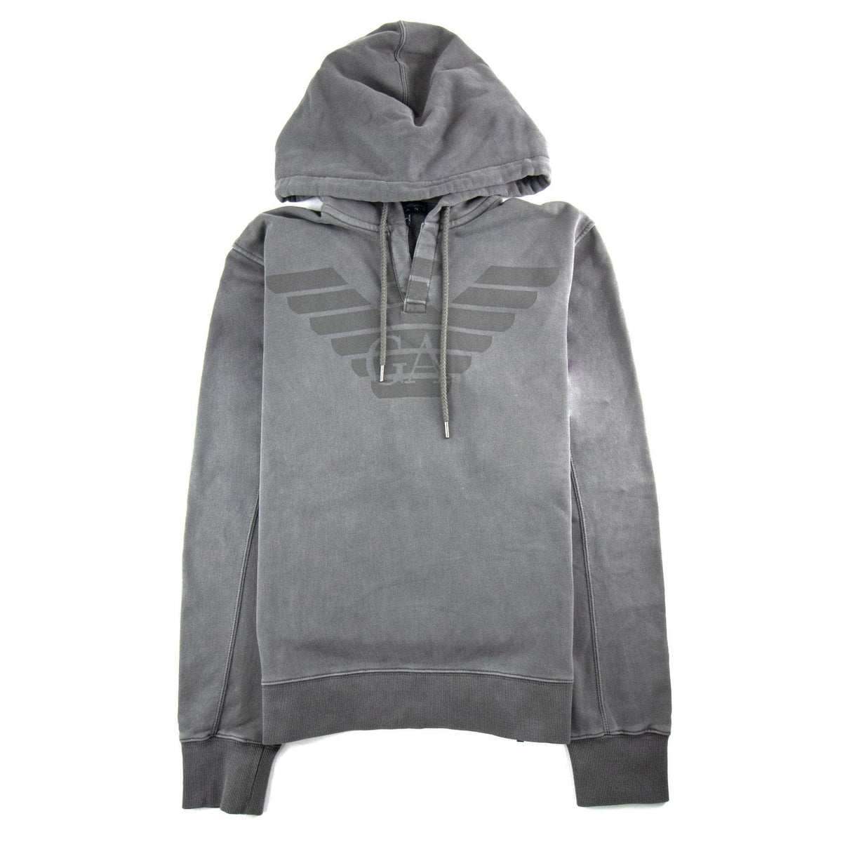 Emporio Armani Eagle Printed Logo Hoodied Sweatshirt Argento