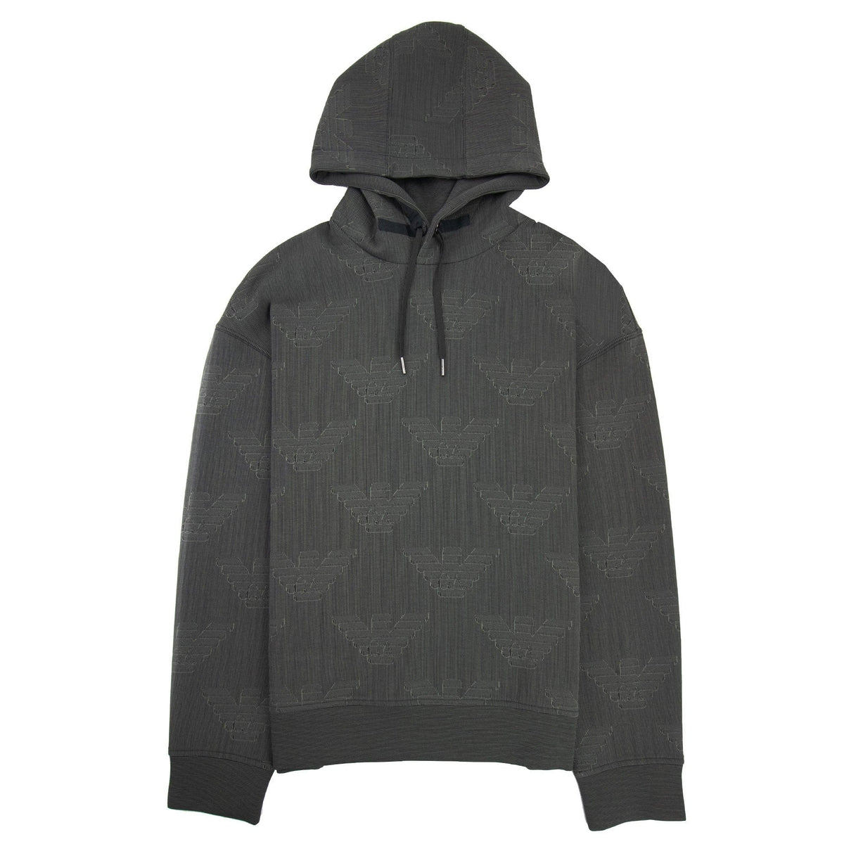 Emporio Armani Hooded Sweatshirt With All-over Op-art Eagle Grey