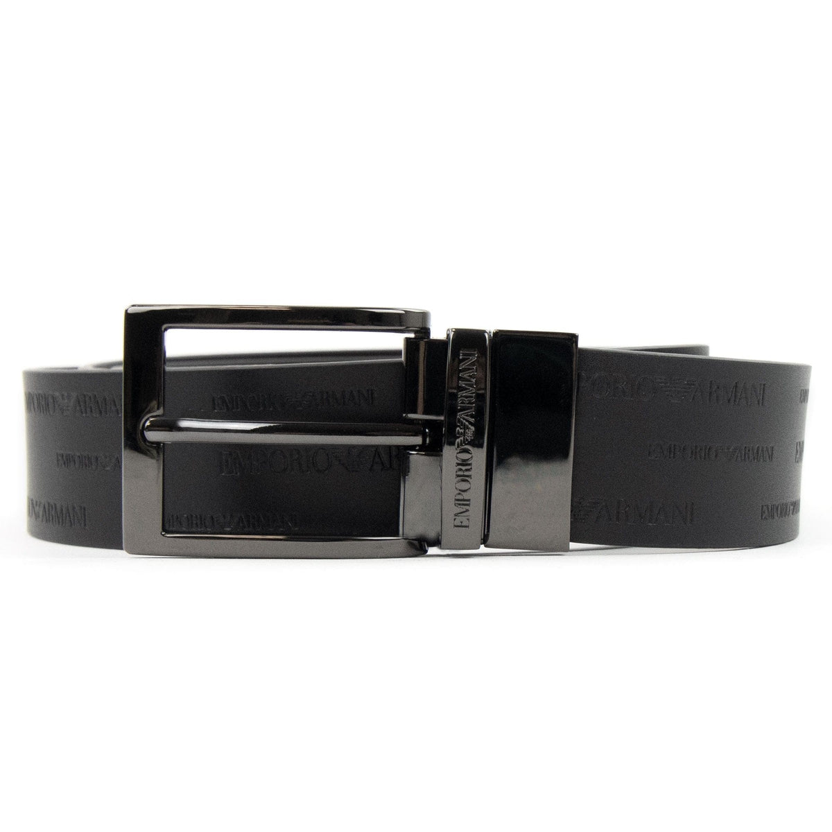 Emporio Armani Reversible Leather Belt With Embossed Logo Lettering Black/Brown