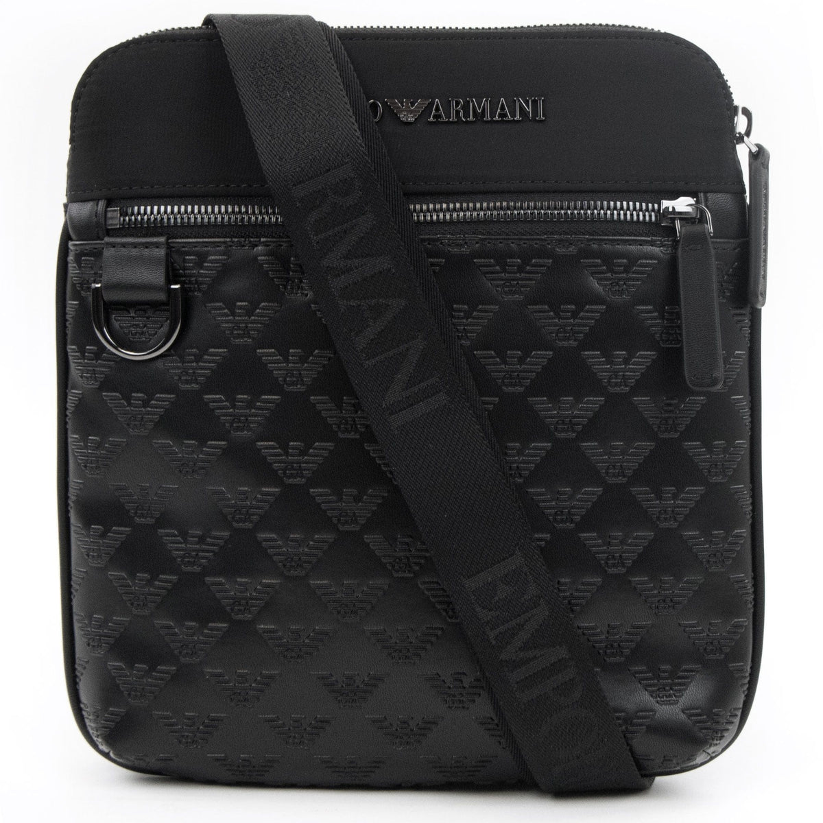 Emporio Armani Flat Nylon Shoulder Bag With Monogrammed Eagle Black/black