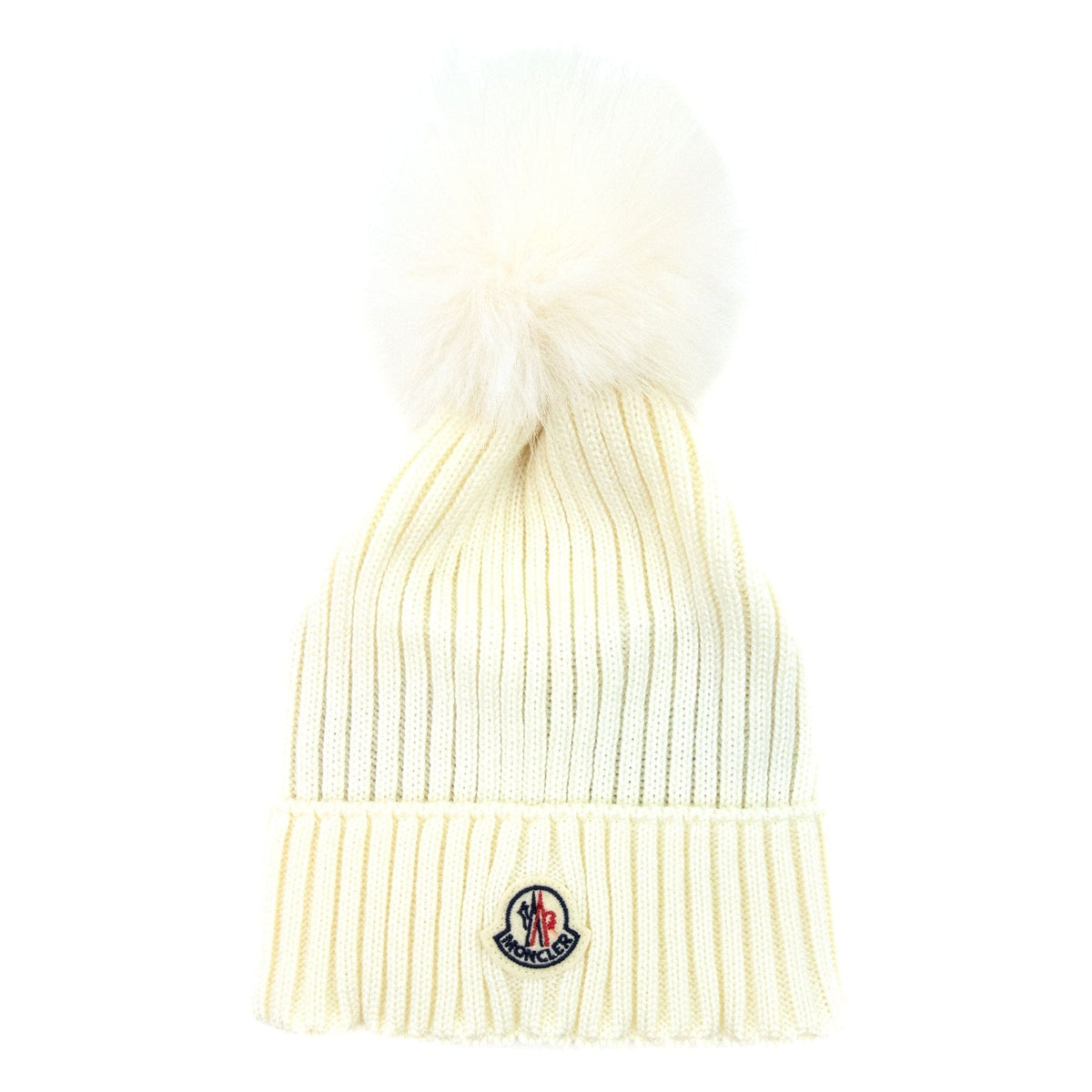 Moncler Junior Berretto Pom Pom Wool Hat White 034