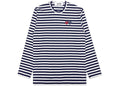 COMME DES GARÇONS PLAY DOUBLE HEART STRIPED LONG SLEEVE NAVY / WHITE