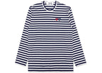 COMME DES GARÇONS PLAY DOUBLE HEART STRIPED LONG SLEEVE NAVY / WHITE