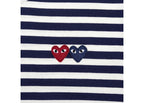 COMME DES GARÇONS PLAY DOUBLE HEART STRIPED LONG SLEEVE NAVY / WHITE