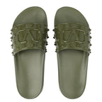 Valentino Khaki Logo Embossed Rubber Sliders