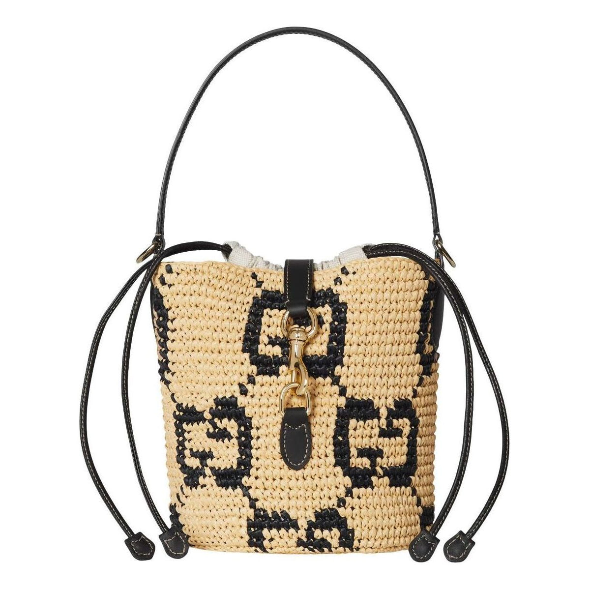 (WMNS) Gucci Woven Mini Bucket Bag 'Natural Black Fabric' 816284-9AAGL-8761
