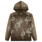 Snake Print Bleached Hoodie - Dark Moss