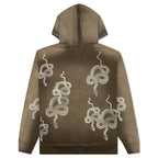 Snake Print Bleached Hoodie - Dark Moss