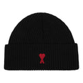 AMI FW25 Contrasted Ami De Coeur Wool Beanie 'Black' BFUHA116-018-009