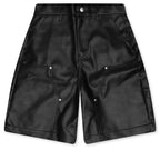 Double Knee Leather Shorts - Black