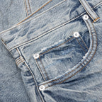 Faros Rip Patched Shorts - Light Indigo