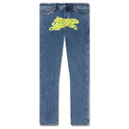 Neon Lime Jean - Medium Blue Wash