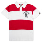 Kid's College Panel Stripe Polo Shirt - Red