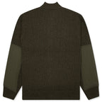 Military Patch Zip Sweater - Green