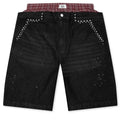 Paint Boxer Denim Shorts - Black