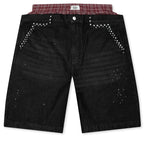 Paint Boxer Denim Shorts - Black