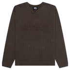 Roll V-Neck Logo Sweater - Brown