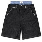 Script Logo Boxer Denim Shorts - Dark Blue