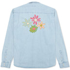 Flower Embroidered Denim L/S Shirt - Light Blue