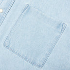Flower Embroidered Denim L/S Shirt - Light Blue
