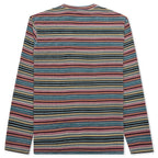Printed Multi Stripe L/S Crew - Khaki