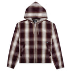 Shadow Plaid Zip Work Jacket - Burgundy