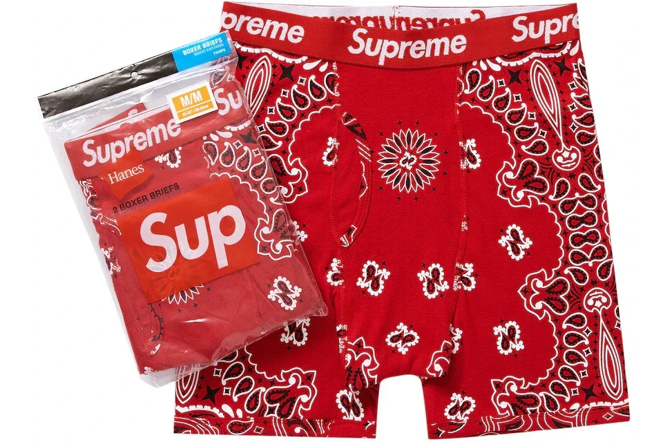 SUPREME HANES BANDANA BOXER BRIEF RED (2 PACK)