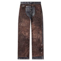 Regular Fit Trompe-l’oeil Printed Jeans - Blue/Brown