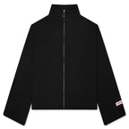 Zip Up Boxy Knit Jacket - Black