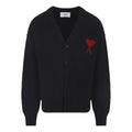AMI Big Heart Logo Felt Merino Wool Cardigan 'Black Red' UKC367-018-009