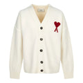AMI Big Heart Logo Felt Merino Wool Cardigan 'Ivory Red' UKC367-018-154