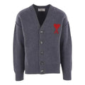 AMI Big Heart Logo Felt Merino Wool Cardigan 'Heather Grey' UKC367-018-084