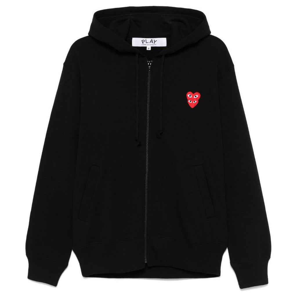 COMME DES GARÇONS PLAY DOUBLE HEART EMBLEM ZIP UP HOODIE BLACK