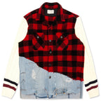 50/50 Buffalo Check/Denim Studio Jacket - Red