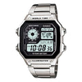 CASIO G Shock Quartz Sports Waterproof Mens Silver Digital AE-1200WHD-1A