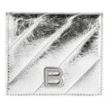 (WMNS) Balenciaga Crush Flap Coin And Card Holder Metallized Quilted 'Silver' 766461210IW8110